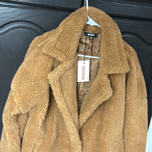 Missguided Borg Crombie Size 0 Tan Teddy longline coat NWT - Picture 7 of 8